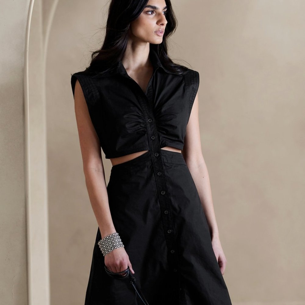 Banana Republic Yasmin Cut-Out Shirt Dress Black Size 10